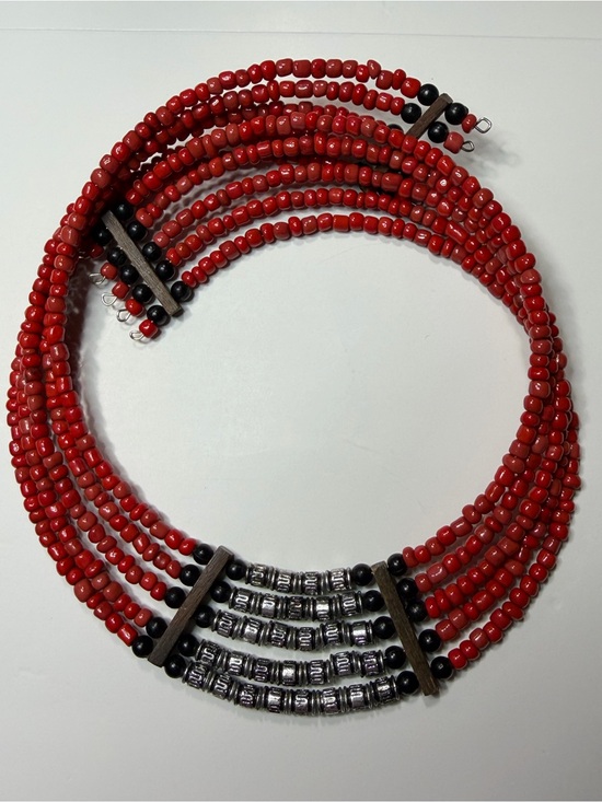 Abrand Jewelry - Abrand Red Multi-Strand Beaded Necklace with Silver Accents
